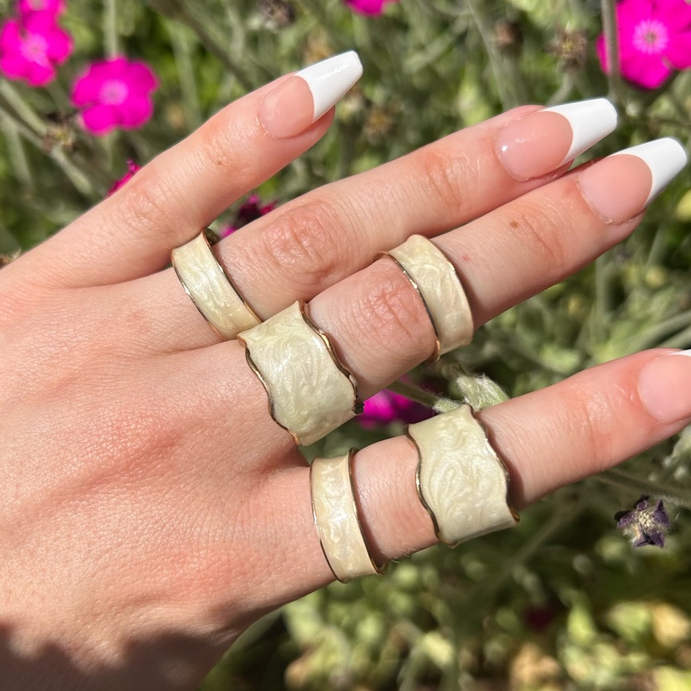 Gold beige ring set adjustable sizes 5 piece set